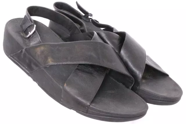 FitFlop K03-001 Lulu Black Leather Criss-Cross Slingback Sandal Shoes Women's 11
