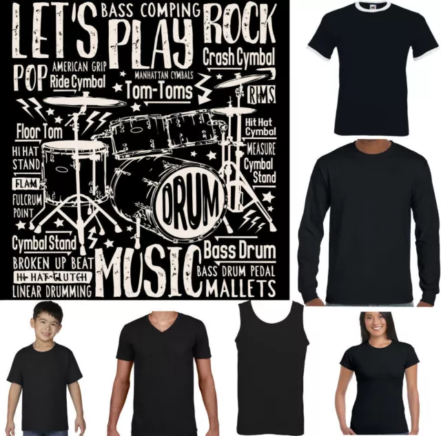 Drumming T-Shirt Mens Funny Drummer Drum Stick Kit Rock Music Cymbal Text Top