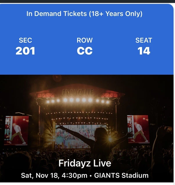 FRIDAYZ Live Sydney x2 Premium Reserved Seating Tickets 18/11/23 - Section 201