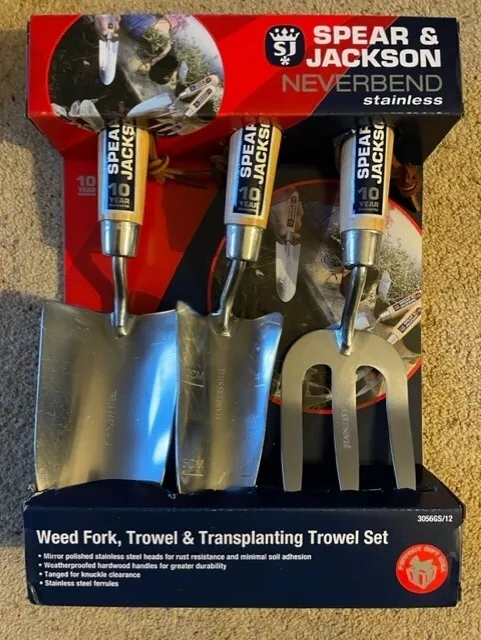 Spear & Jackson Neverbend Stainless Weed Fork, Trowel & Transplanting Trowel Set