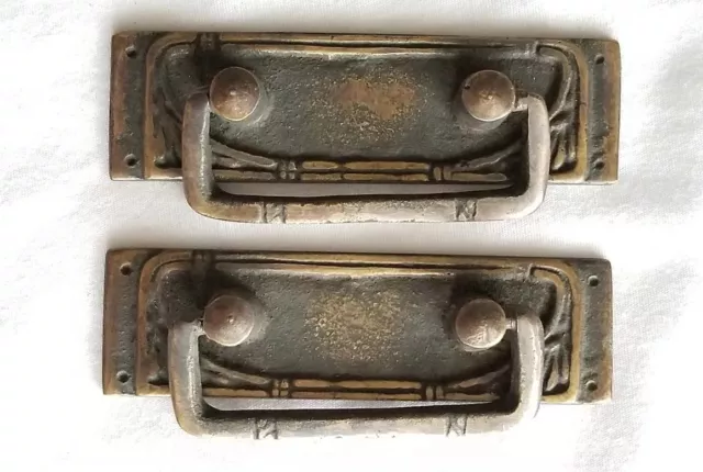 2 Vtg Antique  Style French Ornate Brass Drawer Handles Pulls 3-1/4"wide #H42