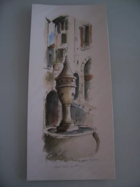 Lithographie la grande fontaine saint Paul de Vence par M. Boulet