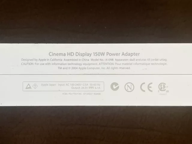 Apple Cinema HD Display 150-Watt Power Adapter (A1098)