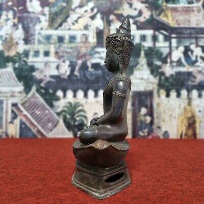 16.3" Buddhism Antique Thai Ayutthaya Bronze Buddha Statue Meditating On Boat 3