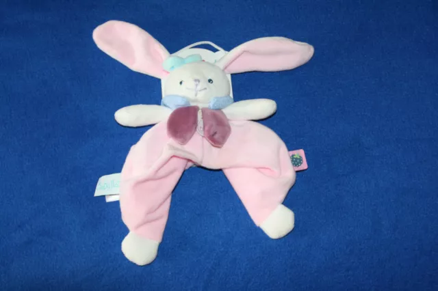 Babynat Baby Nat Doudou Lapin Plat Rose Blanc Berry Bn0242  Noeud  Bleu Neuf