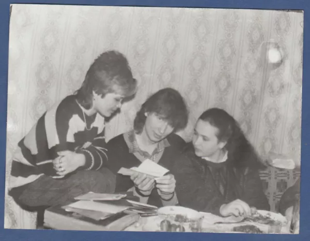 Girls reading a letter on the bed Vintage Photo