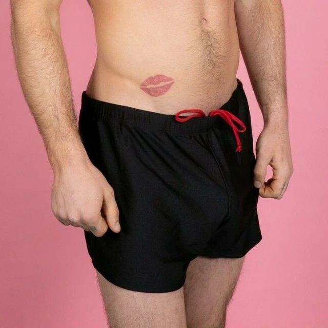 Mens vintage black & red Hugo Boss swimming trunks hotpant shorts