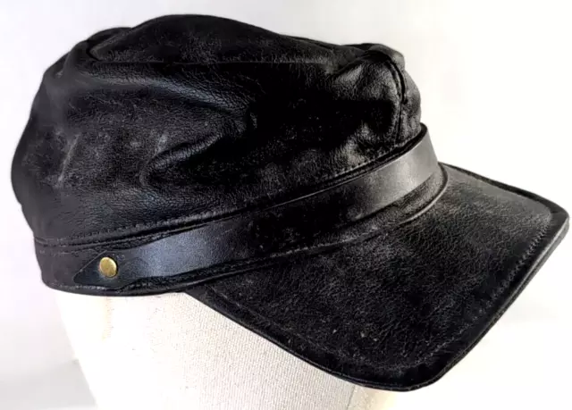 VINTAGE BIKER MILITARY Confederate Bear Leather Hat New York Hat Co Cap ...