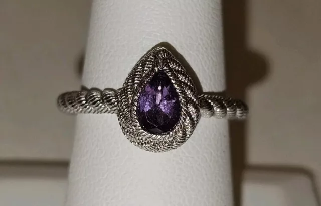 Judith Ripka Sterling Pear Shape Amethyst Ring Size 8