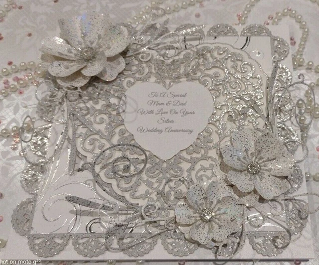 LUXURY HANDMADE PERSONALISED Silver Wedding Anniversary Card 8x8 Boxed