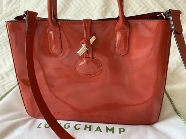 Longchamp Roseau Patent Leather Tote Bag with Bamboo Toggle Closure