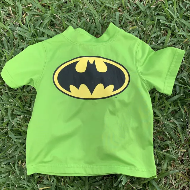 Lime Green Batman Rash Guard 2T Swimsuit Top UV Protection