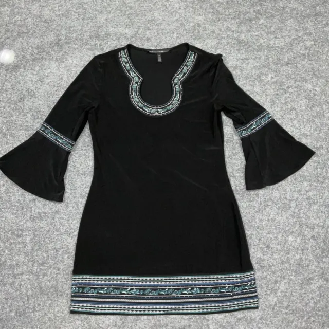 White House Black Market dress Womens Size XS Black Embroidery Flare Sleeve