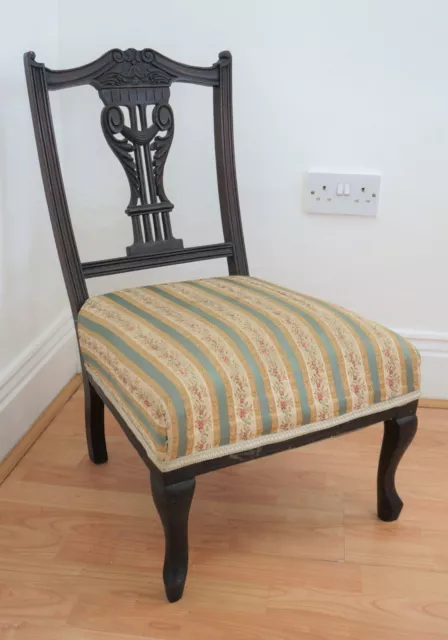 Victorian low bedroom chair upholstered jacquard seat antique upholstery project