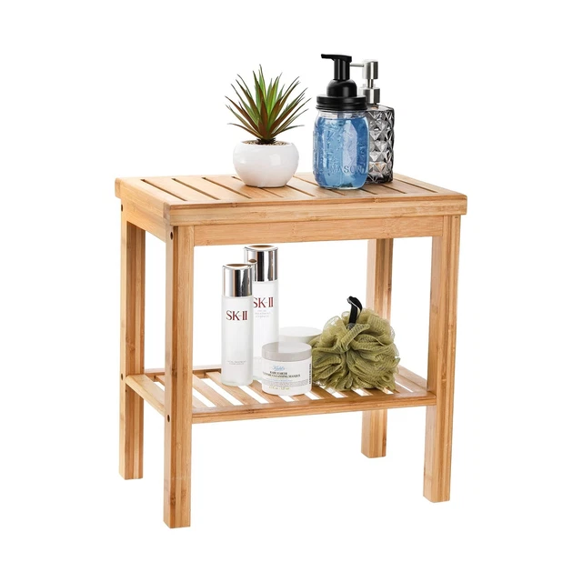 Banco de ducha de bambú SOUJOY, taburete de asiento de baño, taburete de afeitado de spa, sto...