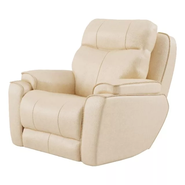 Southern Motion Showstopper Leather Power Headrest Rocker Recliner in Cream/Sand