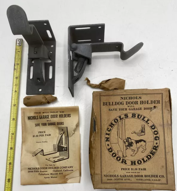 NOS 2-Vintage Nichols Garage Door Holder Bulldog Door Bracket Lock Stop Gate