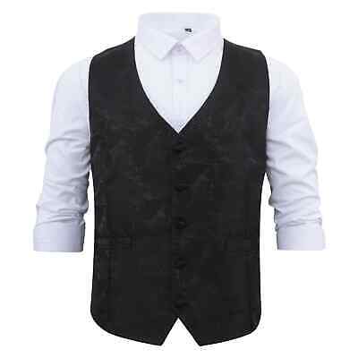 Black Mens Waistcoat Woven Paisley Bohemian Formal Wedding Tuxedo Vest by DQT