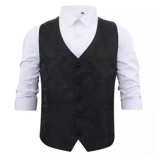 Gilet smoking da uomo nero tessuto paisley bohémien formale matrimonio di DQT