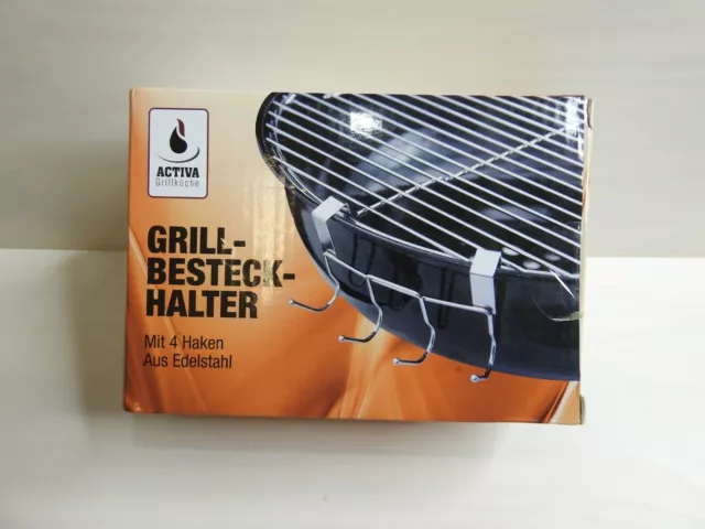 ACTIVA Grillküche Grill Besteckhalter mit 4 Haken aus Edelstahl NEU