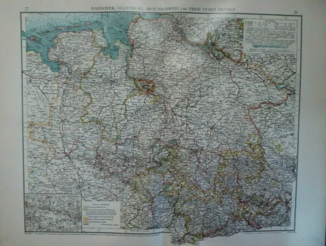 Landkarte Hannover, Oldenburg, Braunschweig, Bremen, Velhagen & Klasing 1901