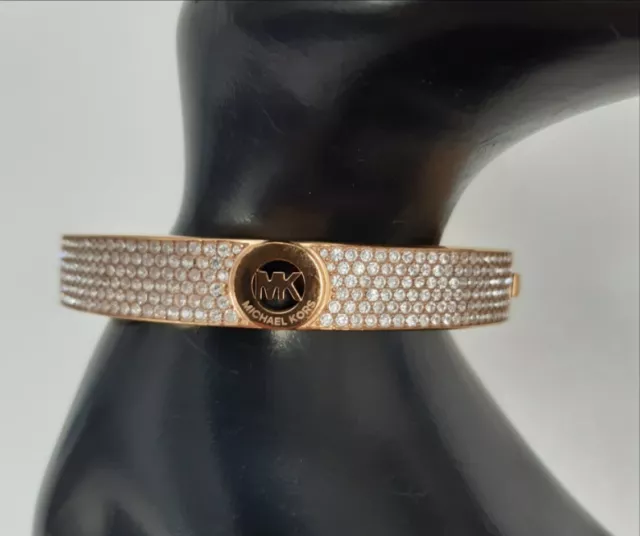 Michael Kors Rose Gold Tone Fulton Pave Crystal Hinged Bangle Bracelet #NXT GIK