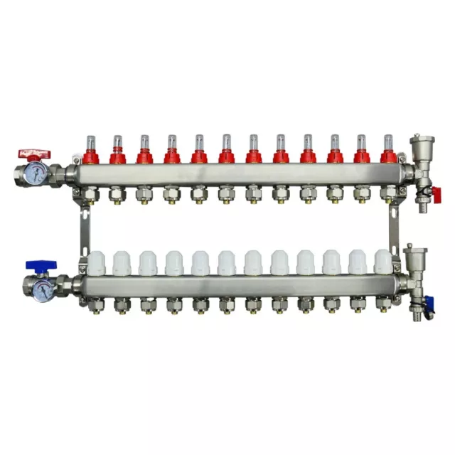 12 Branch PEX Radiant Floor Heating Manifold Set Flow Water Separator Kit G 1/2"