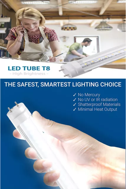 25 PACK LED G13 4FT 4 Foot T8 Tube Light Bulbs 18W 6500K Clear LENS Fluorescent 2