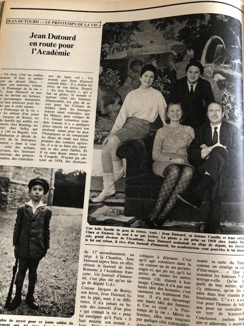 ミClipping Vintage ミJEAN DUTOURD À L'ACADÉMIE FRANÇAISEミSeptember 1972ミ