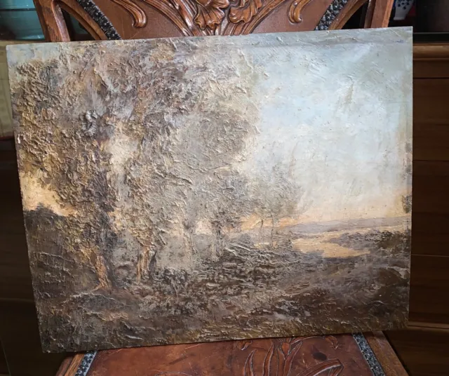 Ancienne peinture huile sur acajou XIXe paysage barbizon non signé