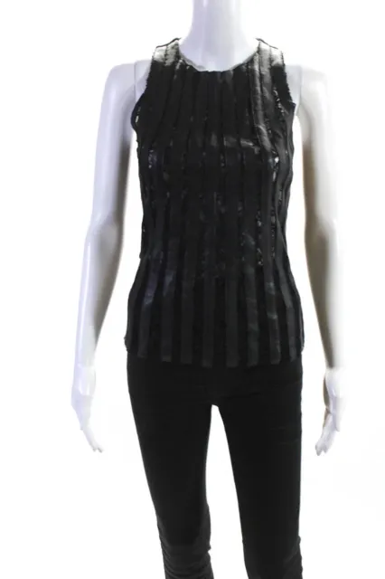 Bailey 44 Womens Faux Leather Floral Lace Striped Sleeveless Top Black Size S