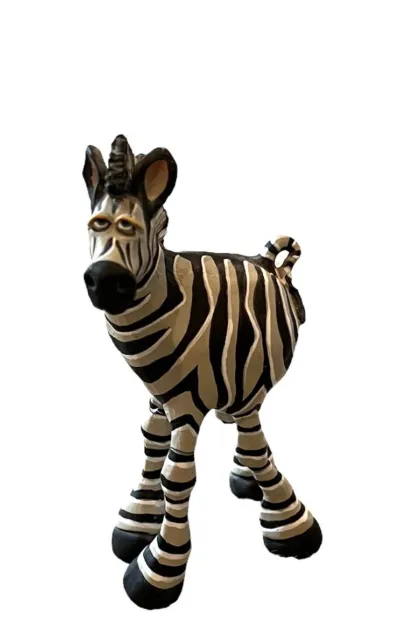 Vintage Whimsical Striped Zebra Foal Statue Figurine Standing Wobbly Sassy Eyes
