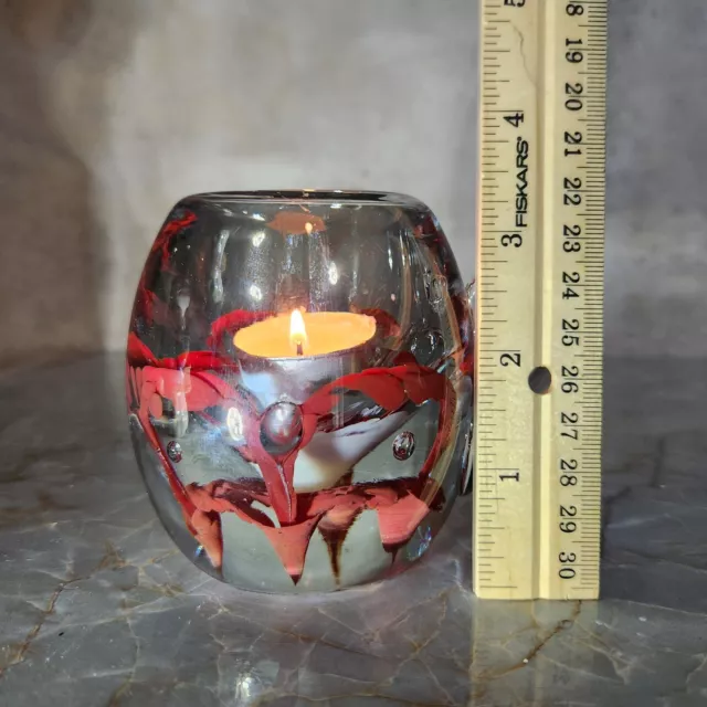 Art Glass Paperweight Candle Holder Clear and Red Home Decor 2