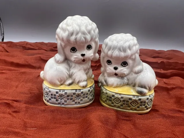 Vintage Cute Poodle Salt and Pepper Shakers Japan Anthropomorphic