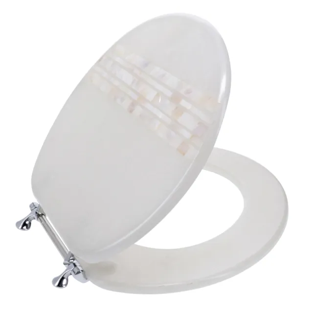 Ginsey Round Resin Decorative Toilet Seat with Chrome Hinges, Mother of Pearl