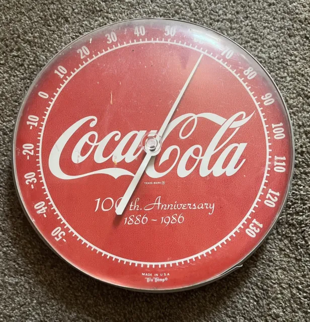 1986 100th Anniversary Coca-Cola Thermometer Clock Tru-Temp Made in USA 🔥🔥🔥🔥