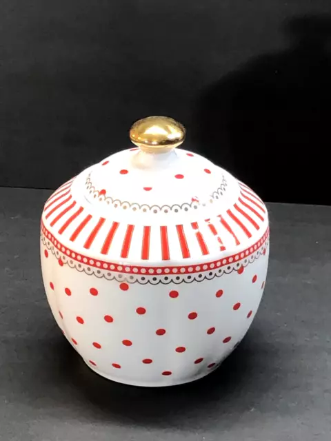 Grace's Teaware Fine Porcelain Red & White Stripe's & Polka-Dot SUGAR BOWL w/Lid