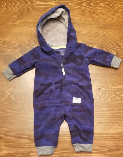 Carters Baby Boy 3 Months Fleece Coverall One Piece Camo Navy Blue
