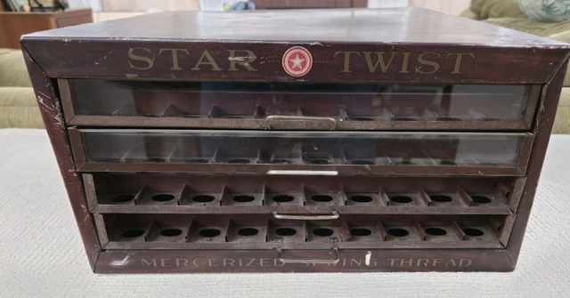ANTIQUE STAR TWIST Mercerized Sewing Thread Display Store Case American ...