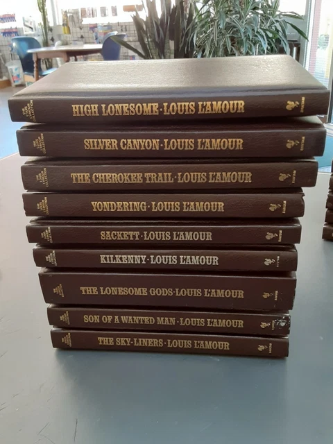 9 vintage LEATHERETTE Louis L'Amour  western COWBOY hardbacks UNREAD nice!