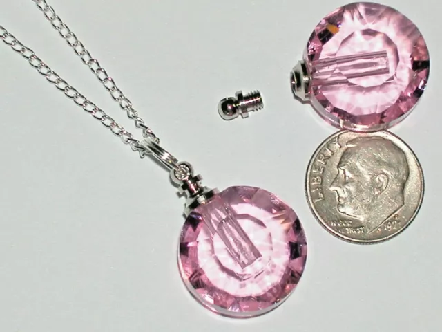 1pc Glass Round pendant cremation urn ashes bottle Screw cap NECKLACE * Pink