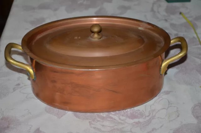 French L. LECELLIER VILLEDIEU Copper Tinned Oval  Pot  Pan Made in France