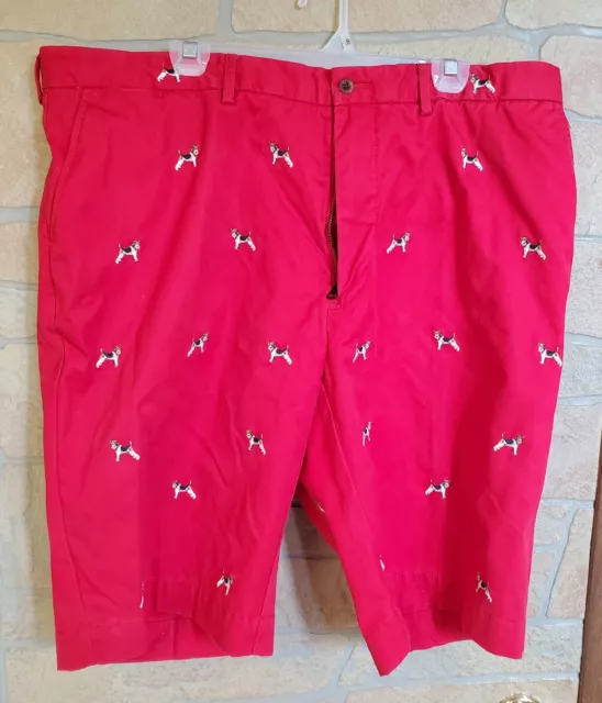 Polo Ralph Lauren Shorts Mens 42 Bright Red Puppy Dog All Over Print Flat Front