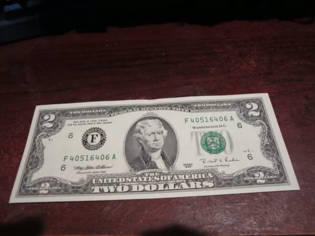 1995 - $2 USA note - American two dollar bill - F 40516406 A