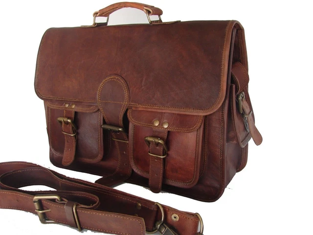 Mens Genuine Vintage Leather Satchel Man HandBag Laptop Briefcase Messenger Bag