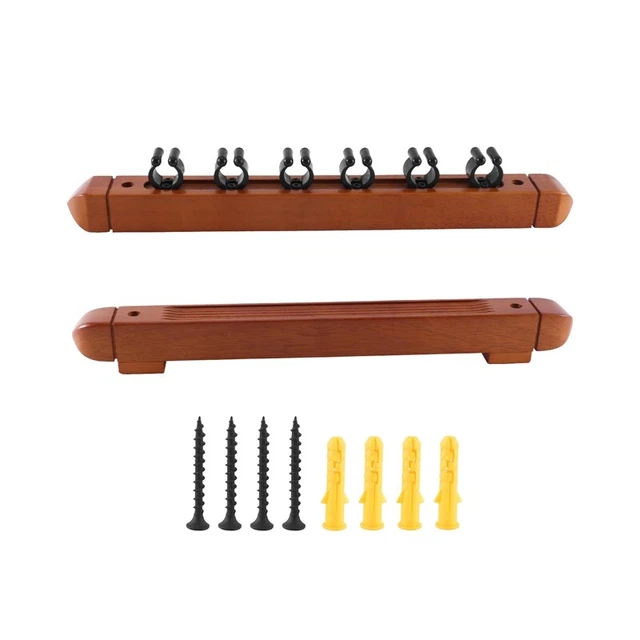 WALL MOUNTED HARDWOOD Billiard Cue Rack Pool Cue Rack 6 Clips