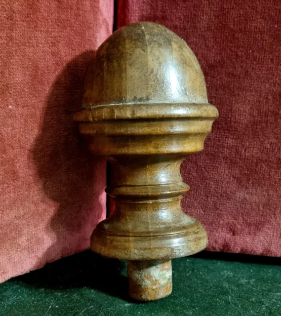 Victorian wood turned finial Egg shaped Antique french architectural salvage 3"