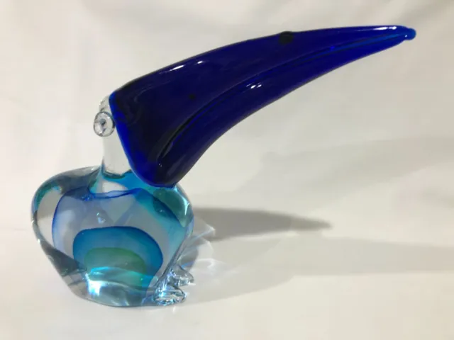 Toucan Art Glass Figurine Large Blown Glass Big Blue Beak Lilac Body Murano?
