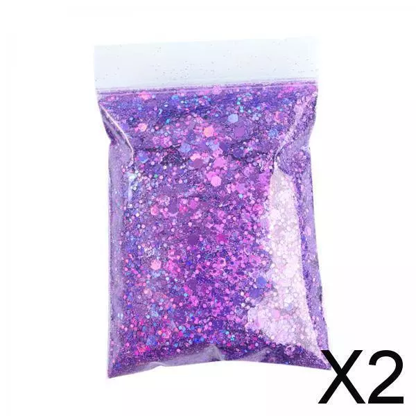 2X 1Beutel 50g Nail Glitter Pailletten Paillette Flakes 3D Nail Art Dekor Lila