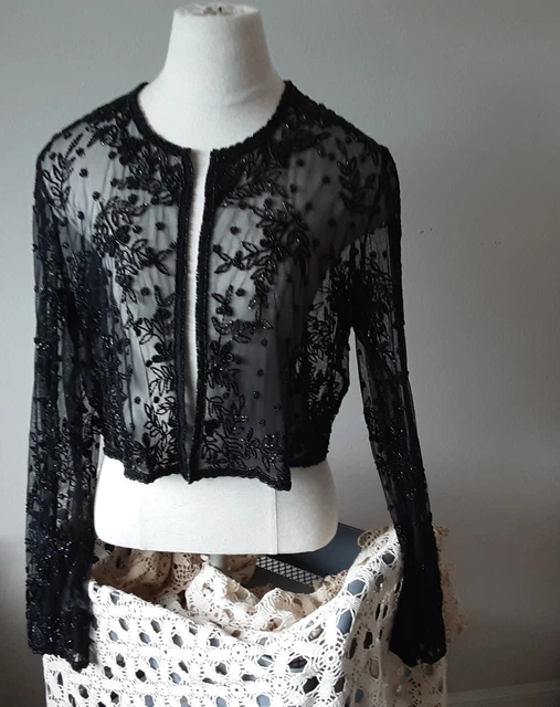 SCALA Women's SILK BEADED SEQUIN EVENING JACKET SIZE SMALL